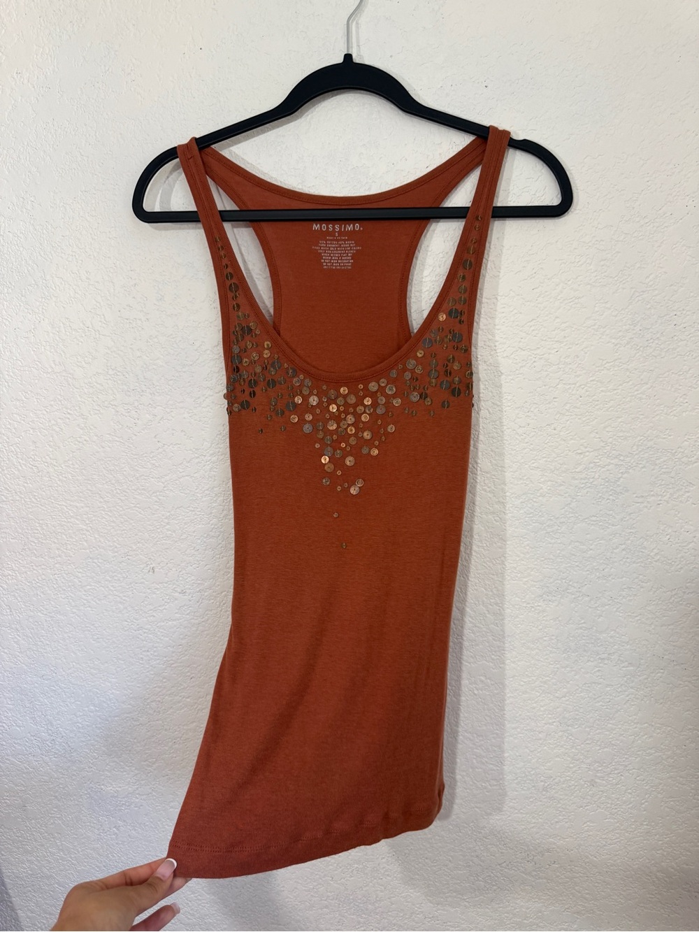 Mossimo Y2K Boho Embellished Tank Top Rust Orange Metallic Disc Small